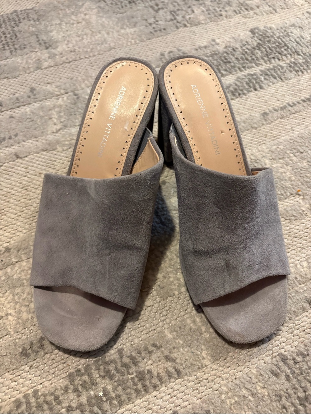 Adrienne Vittadini Gray Suede Open-Toe Slide Mules